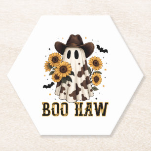 Western Cow Spot Spooky Ghost Boo Haw Paper Coaster