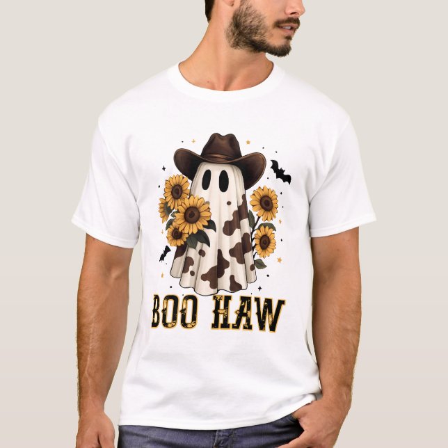 Western Cow Spot Spooky Ghost Boo Haw T-Shirt (Front)
