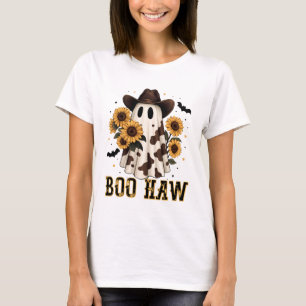 Western Cow Spot Spooky Ghost Boo Haw T-Shirt