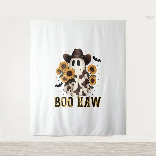 Western Cow Spot Spooky Ghost Boo Haw Tapestry (Front)