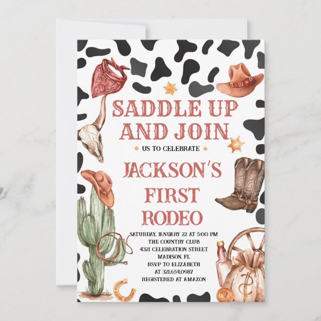 Western Cowboy 1st Rodeo Birthday Party Invitation (Front)