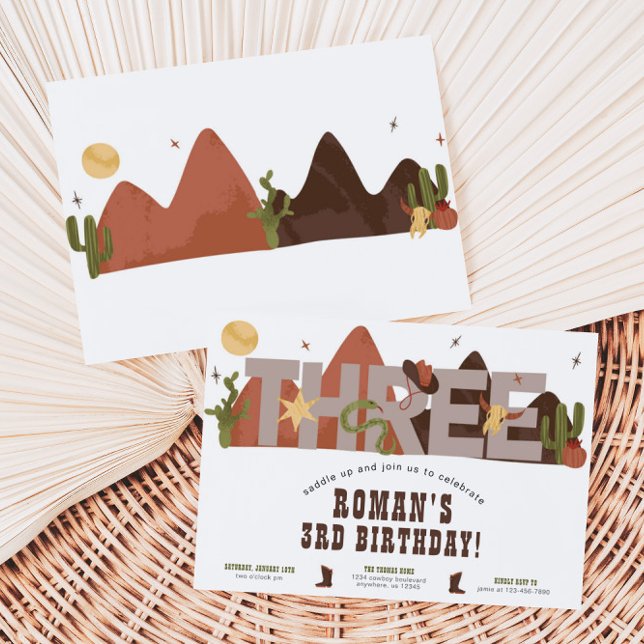 Western Cowboy 3rd Birthday Invitation (Creator Uploaded)