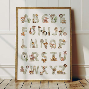 Western Cowboy Alphabet ABC Poster For Kids Room