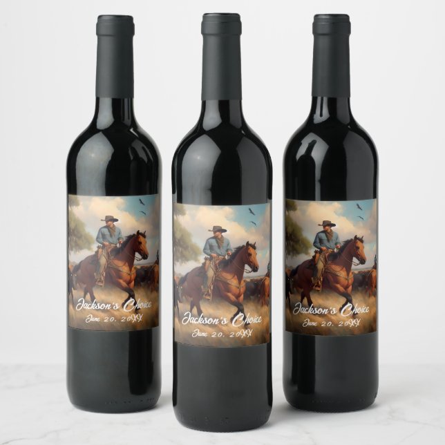 Western Cowboy and Bay Horse Wine Label (Bottles)