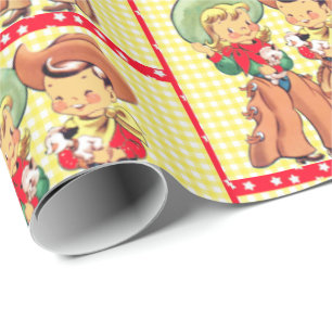 Western Cowboy And Cowgirl Kids Gift Wrapping Wrapping Paper