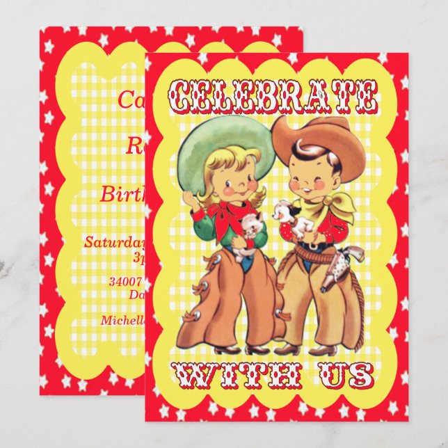 Western Cowboy And Cowgirl Party Invitation (Front/Back)