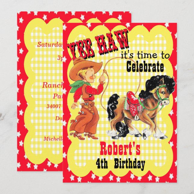Western Cowboy And Horse Birthday Party Invitatio Invitation (Front/Back)