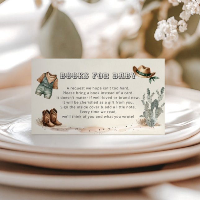 Western Cowboy Baby Shower Books For Baby Enclosure Card (Creator Uploaded)
