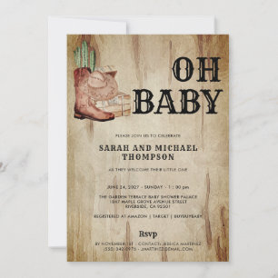 Western Cowboy Baby Shower Cactus Hat Boots Invitation