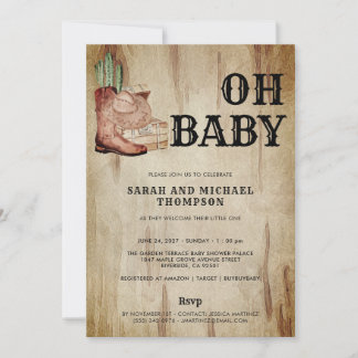Western Cowboy Baby Shower Cactus Hat Boots Invitation