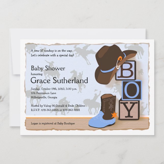 Western Cowboy Baby Shower Invitation (Front)