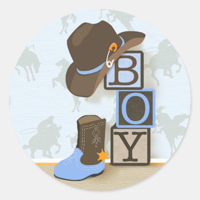 Western Cowboy Baby Shower Sticker (Front)