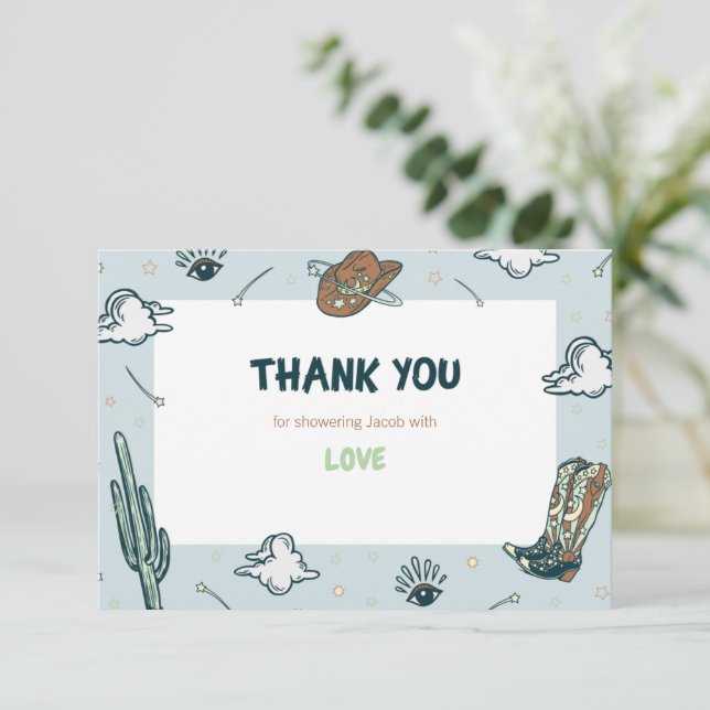 Western Cowboy Baby Shower Thank You Card (Standing Front)