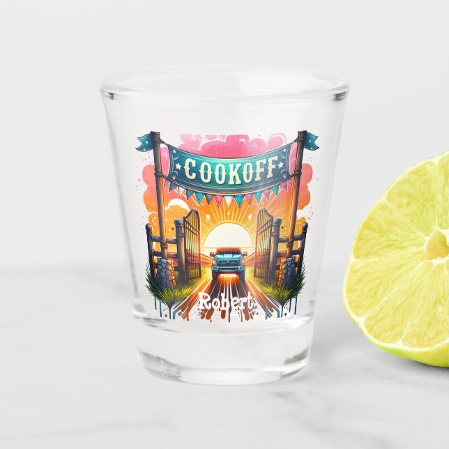 Western Cowboy BBQ Cookoff Custom Shot Glass (Front)