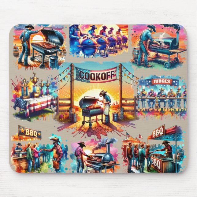Western Cowboy BBQ Cookoff Scenes 1 Custom Mouse Mat (Front)