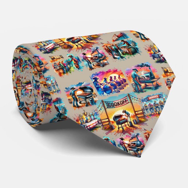 Western Cowboy BBQ Cookoff Scenes 1 Tie (Rolled)