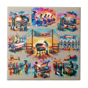 Western Cowboy BBQ Cookoff Scenes 1 Tile