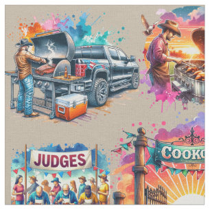 Western Cowboy BBQ Cookoff Scenes 2 Fabric