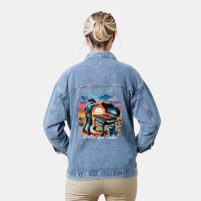 Western Cowboy BBQ Grillin' and Chillin' Denim Jacket (Model)
