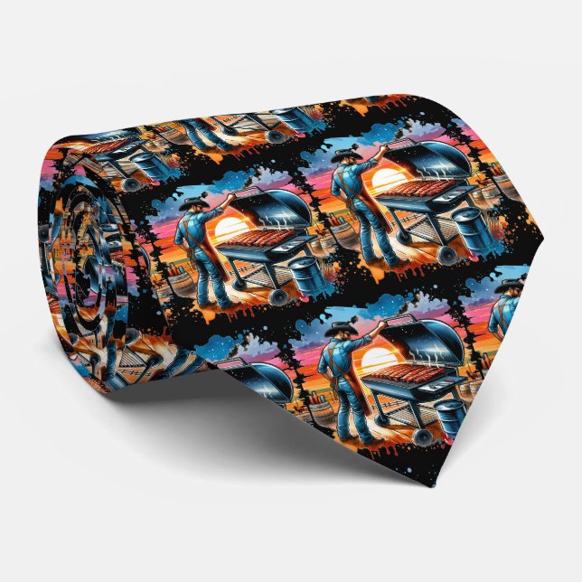 Western Cowboy BBQ Pit and Cook  Tie (Rolled)
