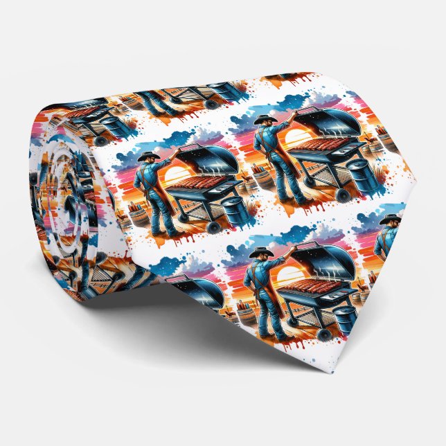Western Cowboy BBQ Pit and Cook  Tie (Rolled)