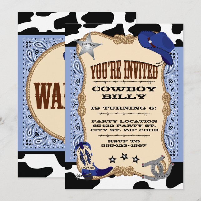 Western, Cowboy Birthday Invitation (Front/Back)