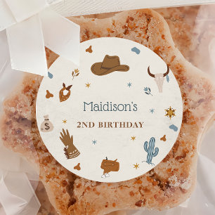 Western Cowboy Birthday Party Classic Round Sticker