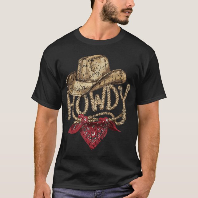 Western Cowboy Birthday Party Howdy Cowboy T-Shirt (Front)