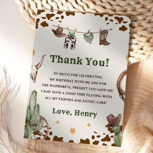 Western Cowboy Birthday Party Thank You Card