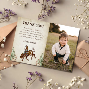 Western Cowboy Birthday Party Thank You Card Photo