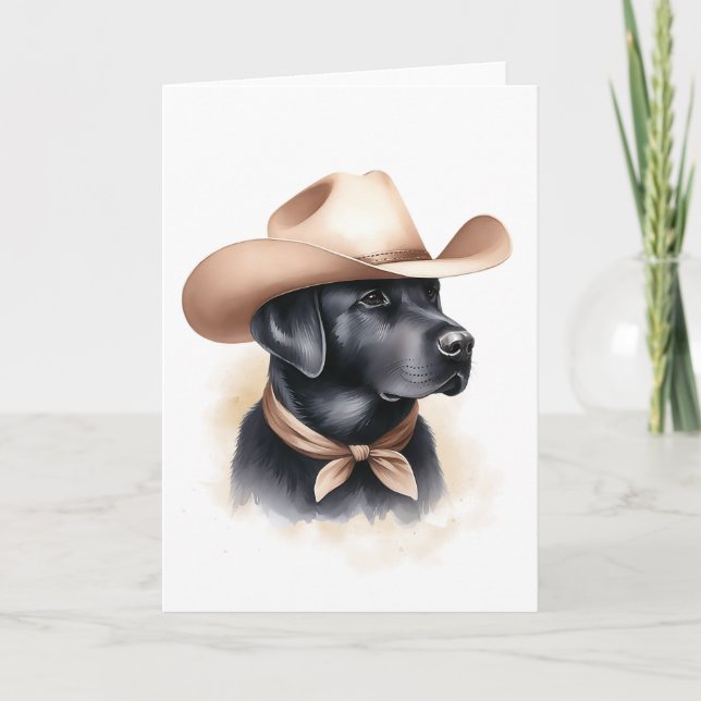 Western Cowboy Black Lab Country Style Art Card (Front)