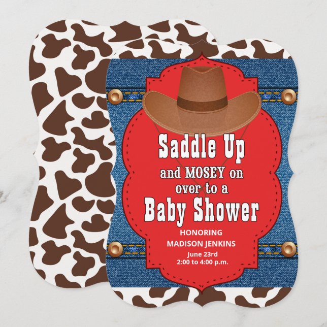 Western Cowboy Blue Baby Shower Invitation (Front/Back)