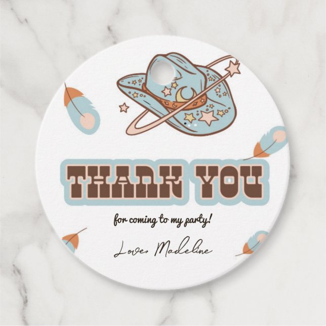 Western Cowboy Blue Birthday Circle Thank You Tag (Front)