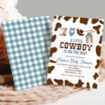 Western Cowboy Blue Plaid Baby Shower Invitation<br><div class="desc">A little cowboy is on the way! Western Cowboy themed baby shower with blue plaid.</div>
