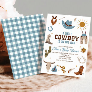 Western Cowboy Blue Plaid Baby Shower Invitation