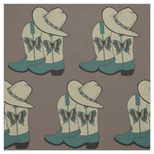 Western Cowboy Boot And Cowboy Hat Butterfly Fabric