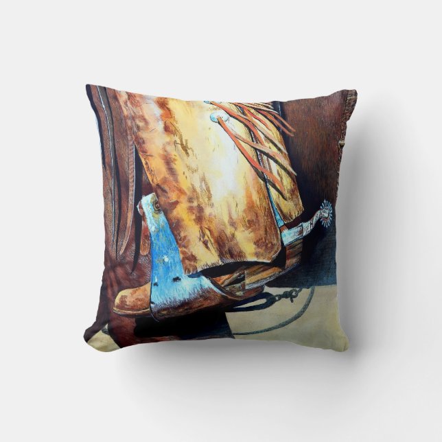 Western cowboy boot and rodeo horse, cartooned cushion (Front)