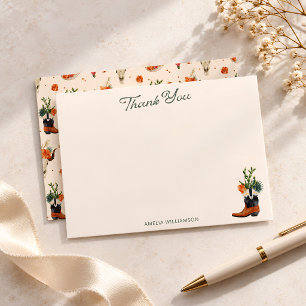 Western Cowboy Boot Bridal Shower Personalised Thank You Card