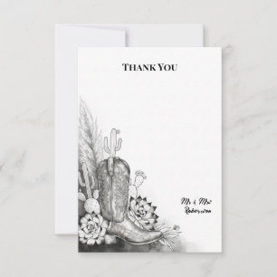 Western Cowboy Boot Cactus Wedding Thank You Card