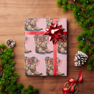 Western Cowboy Boot Christmas Lights Wrapping Paper