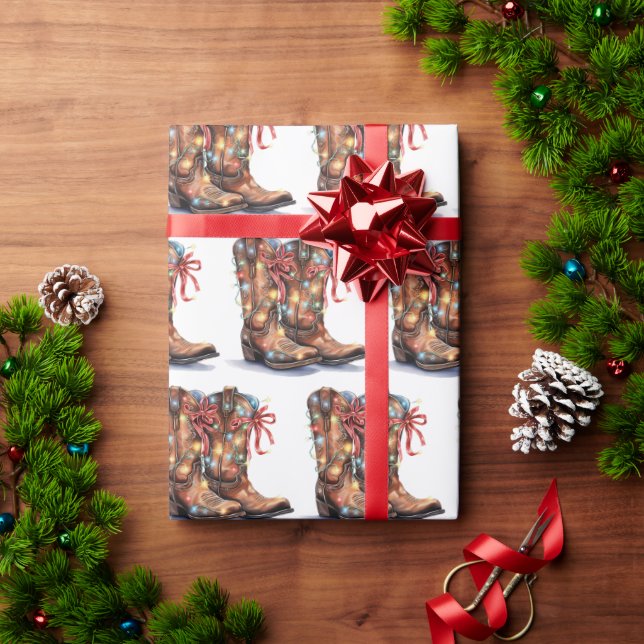 Western Cowboy Boot Christmas Lights Wrapping Paper (Holiday Gift)