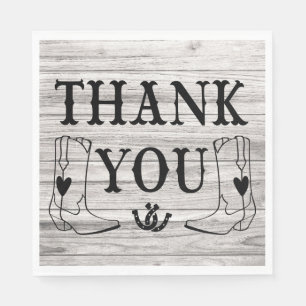 Western Cowboy Boot Country Wedding Wood Thank You Napkin