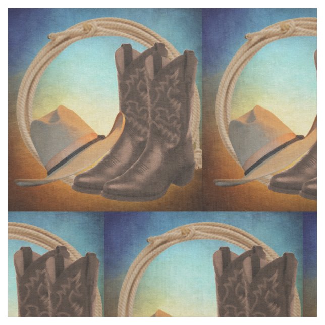 Western Cowboy Boot  Cowboy Hat And Rope Fabric (Swatch)