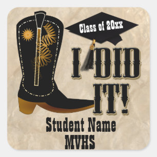 Western Cowboy Boot - Graduation Square Sticker