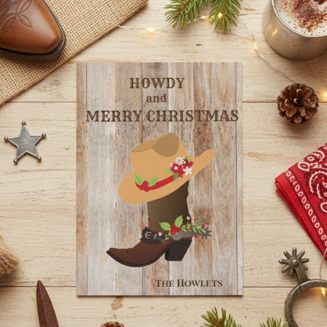Western Cowboy Boot Hat Christmas Holiday Card (Creator Uploaded)