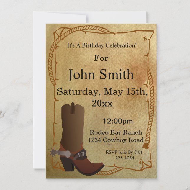 Western Cowboy Boot Invitation (Front)
