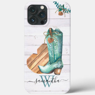 Western Cowboy Boot Monogram Boho Wood iPhone 13 Pro Max Case