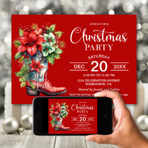 Western Cowboy Boot Red Christmas Party Invitation