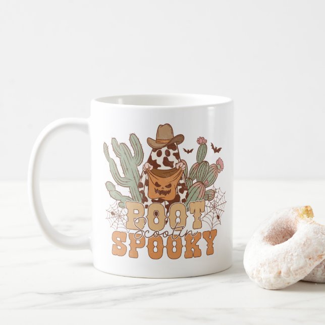 Western Cowboy Boot Scootin Spooky Halloween Coffee Mug (With Donut)