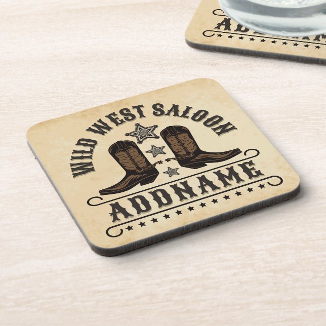 Western Cowboy Boots ADD NAME Sheriff Spurs Saloon Coaster (Left Side)